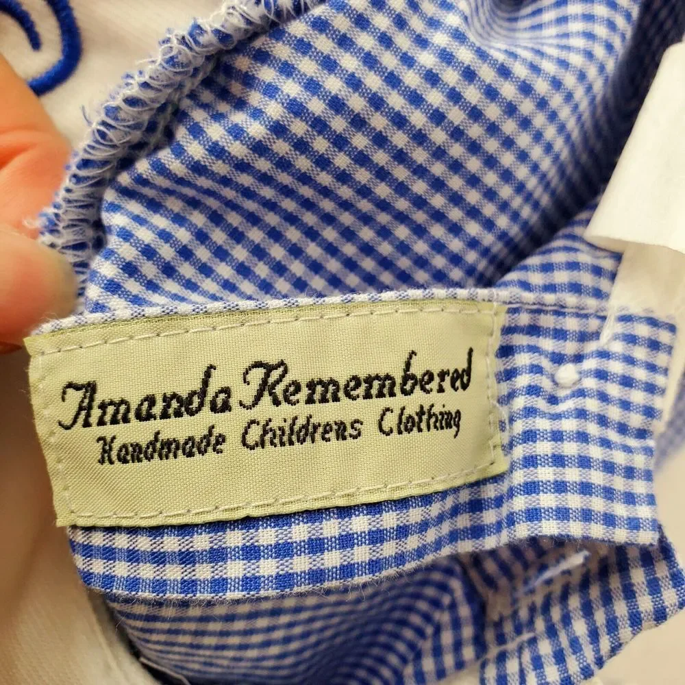 Amanda Remembered Blue Gingham Handmade Dress 2T Embroidered Collar GUC‎